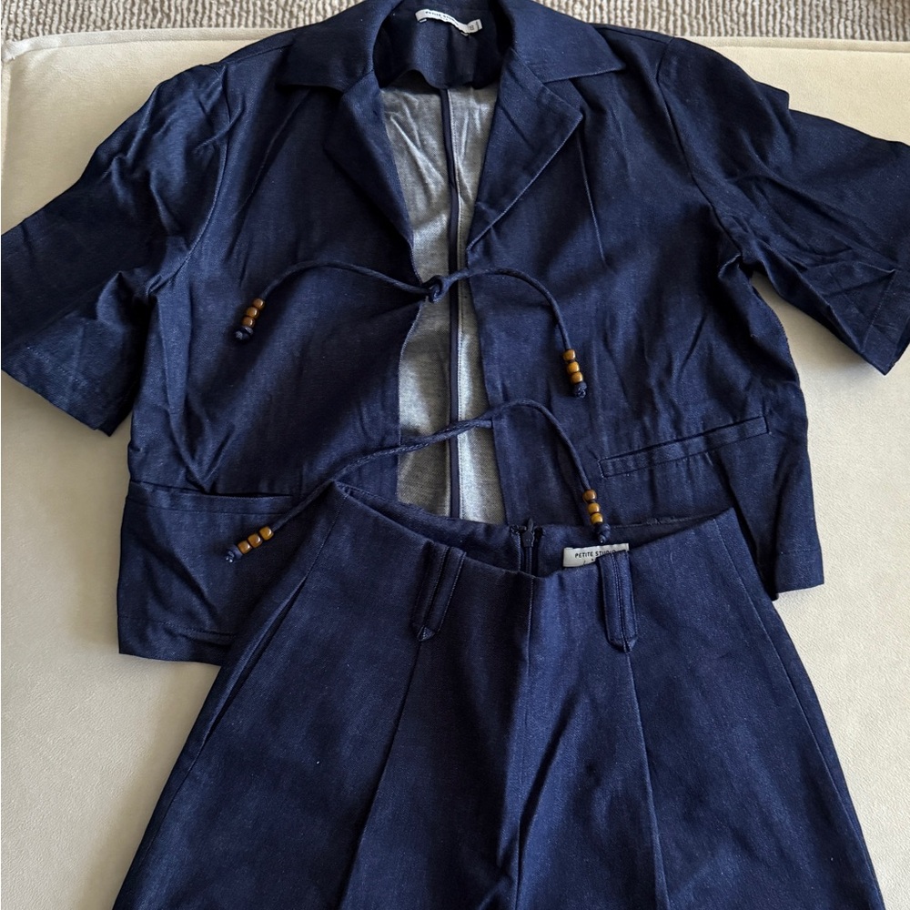 petite studio denim shorts set